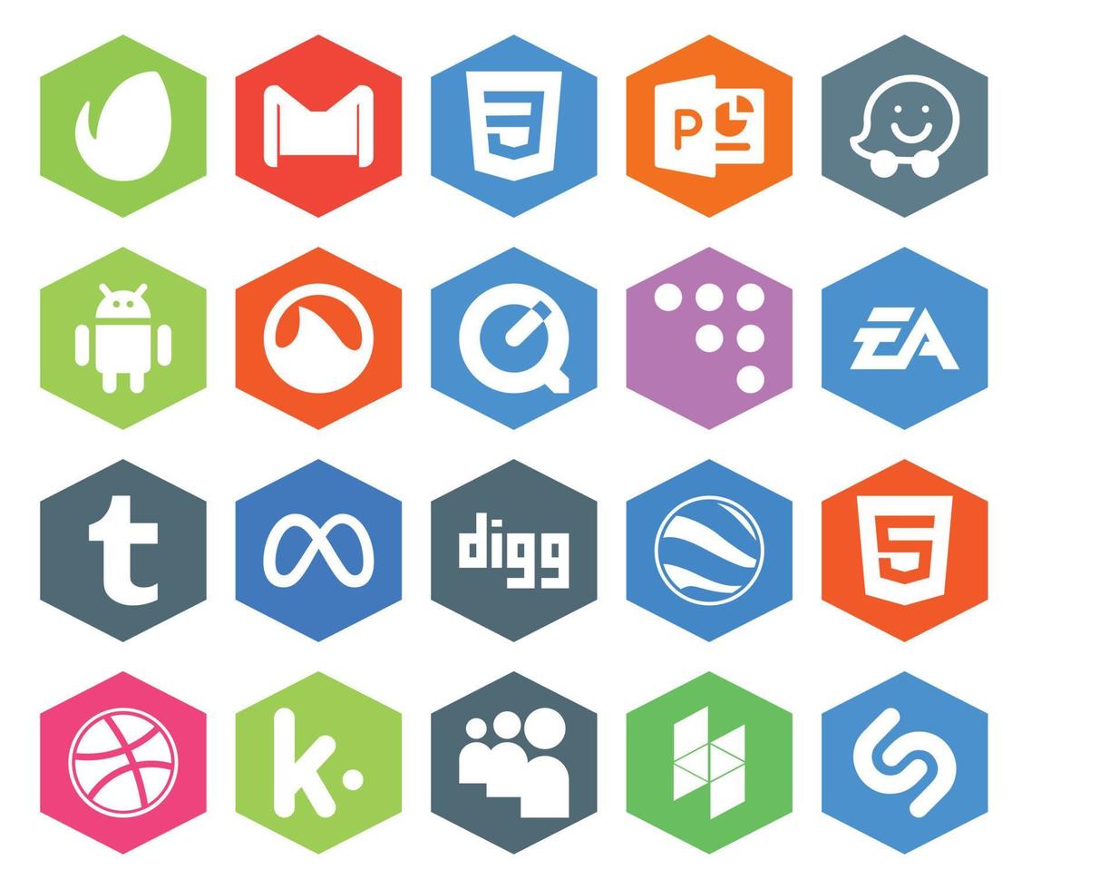 20 pacotes de ícones de mídia social, incluindo digg meta grooveshark tumblr ea vetor