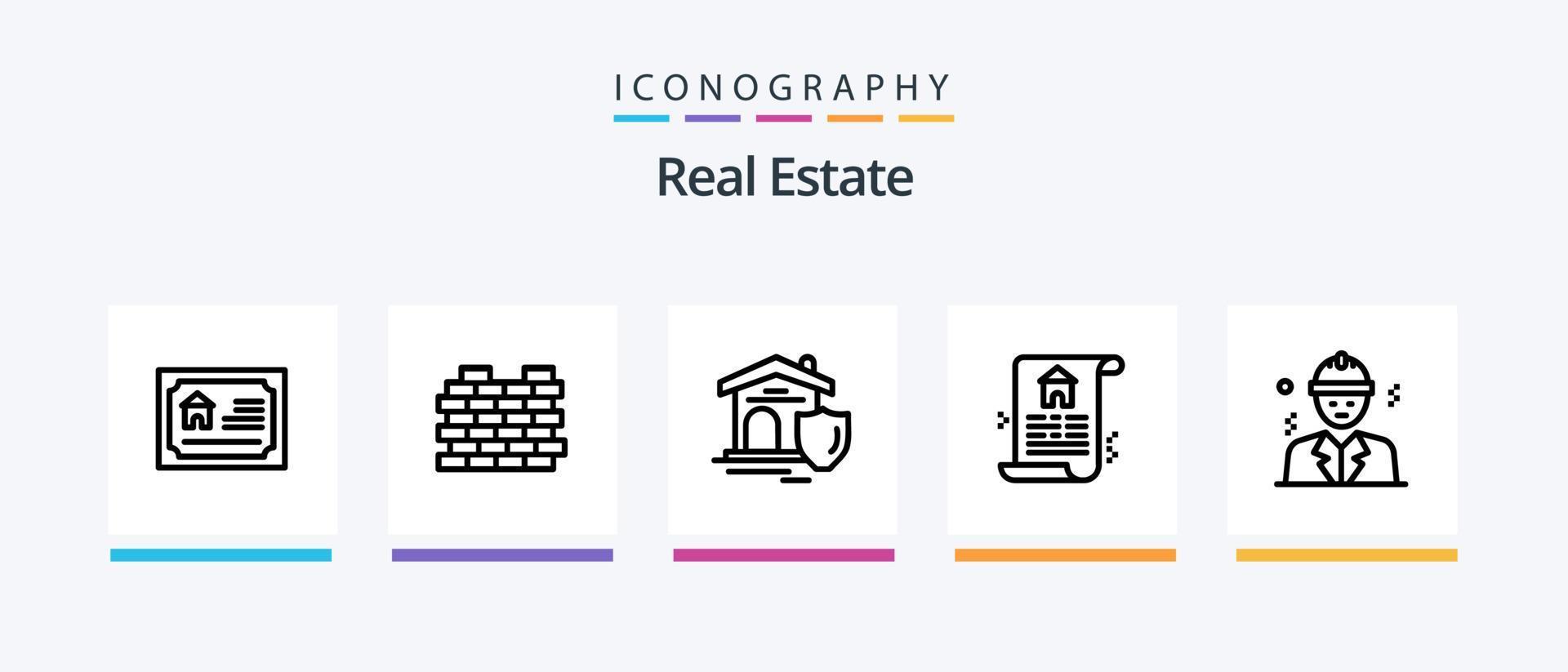 pacote de ícones da linha 5 de imóveis, incluindo chave. imobiliária. sinal. real. casa. design de ícones criativos vetor