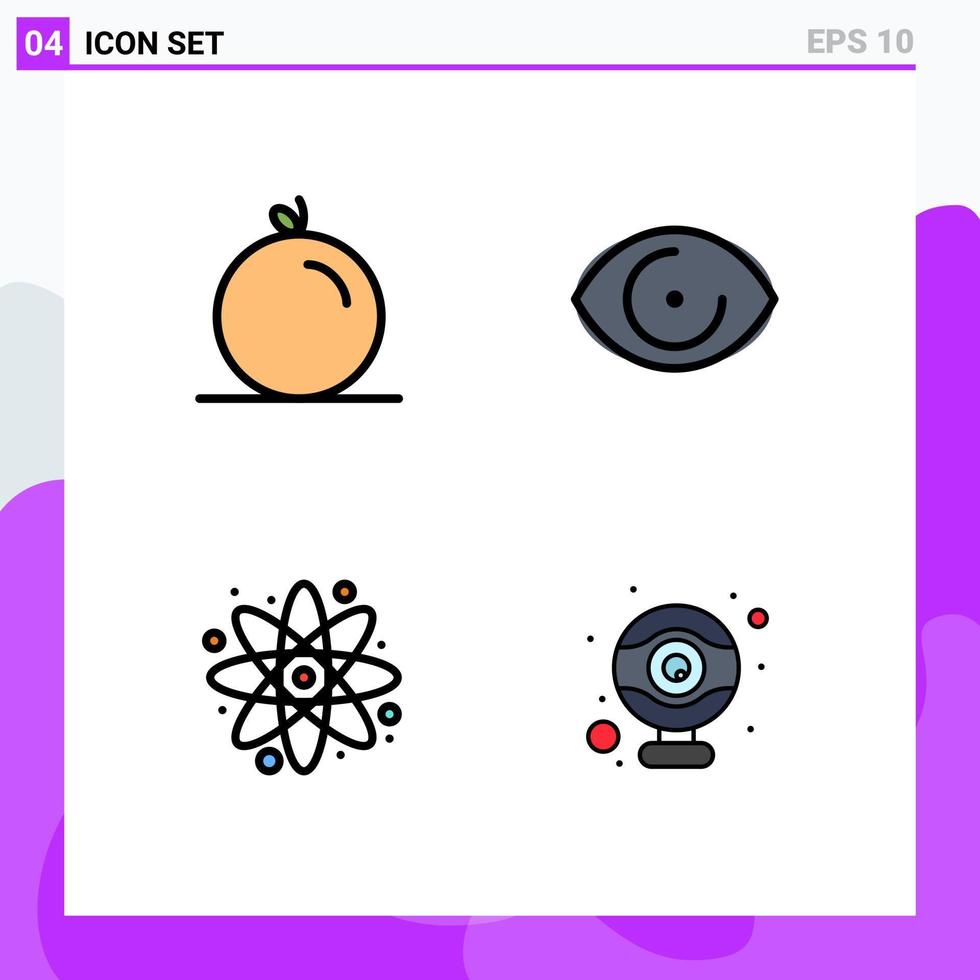 4 símbolos universais de sinais de cor plana de linha preenchida de educação de frutas elementos de design de vetores editáveis por computador