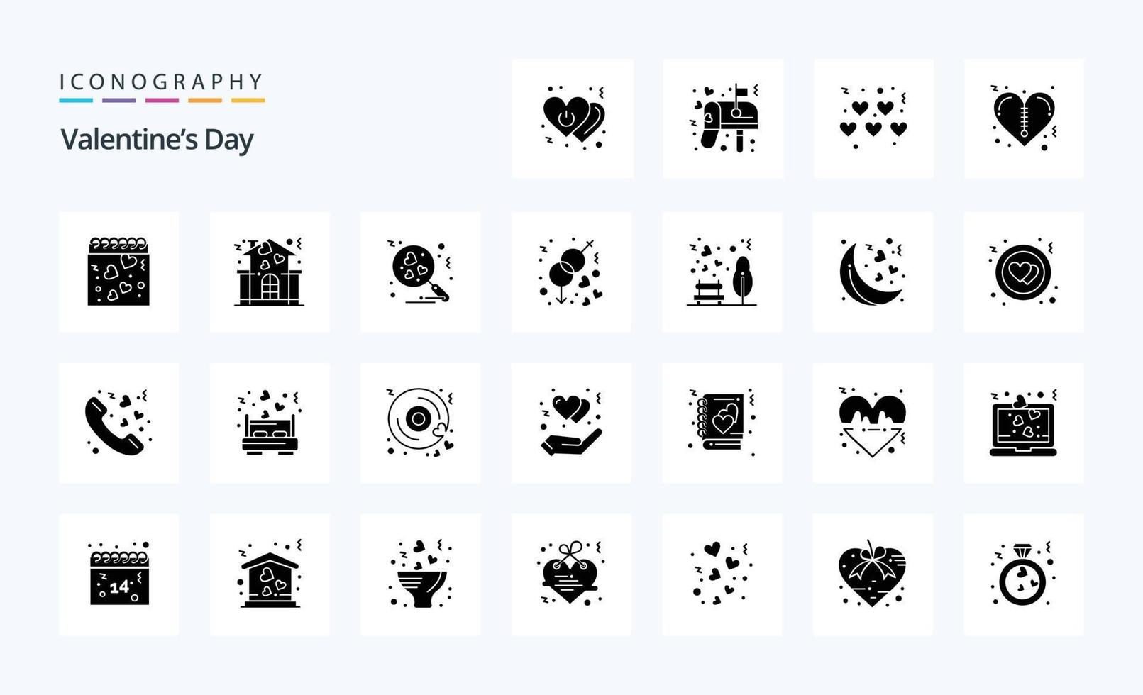 25 pacote de ícones de glifos sólidos para o dia dos namorados vetor