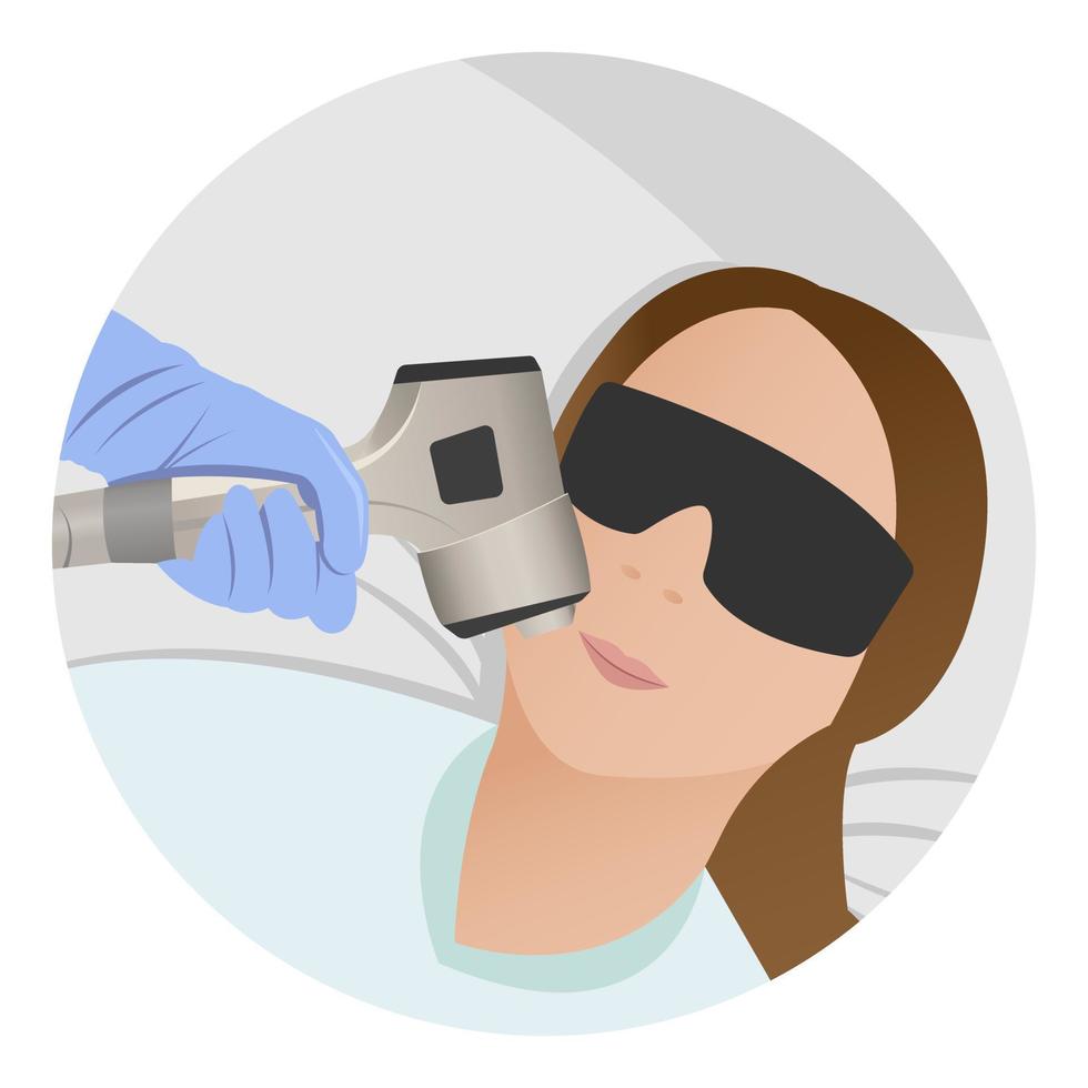 dispositivo a laser para remover pêlos indesejados na mão de uma enfermeira, esteticista. cabelo a laser, tratamentos de beleza corporal vetor