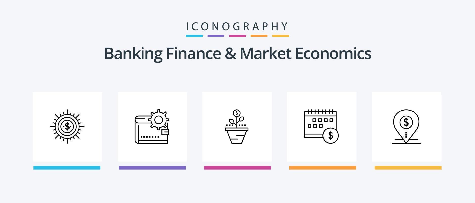 pacote de ícones de linha 5 de finanças bancárias e economia de mercado, incluindo tempo. dólar. banco. bancário. fortuna. design de ícones criativos vetor