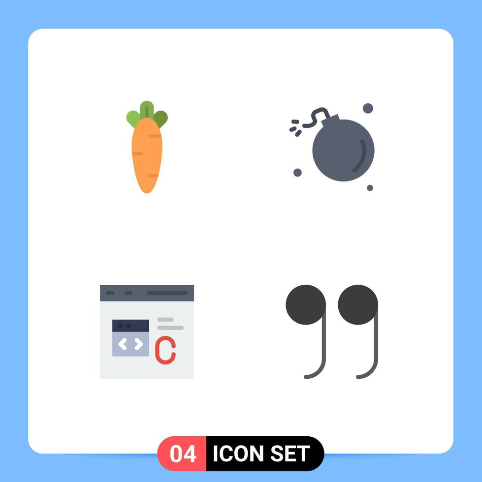 conjunto de 4 ícones planos vetoriais na grade para explosão de natureza de cenoura c codificação de elementos de design de vetores editáveis