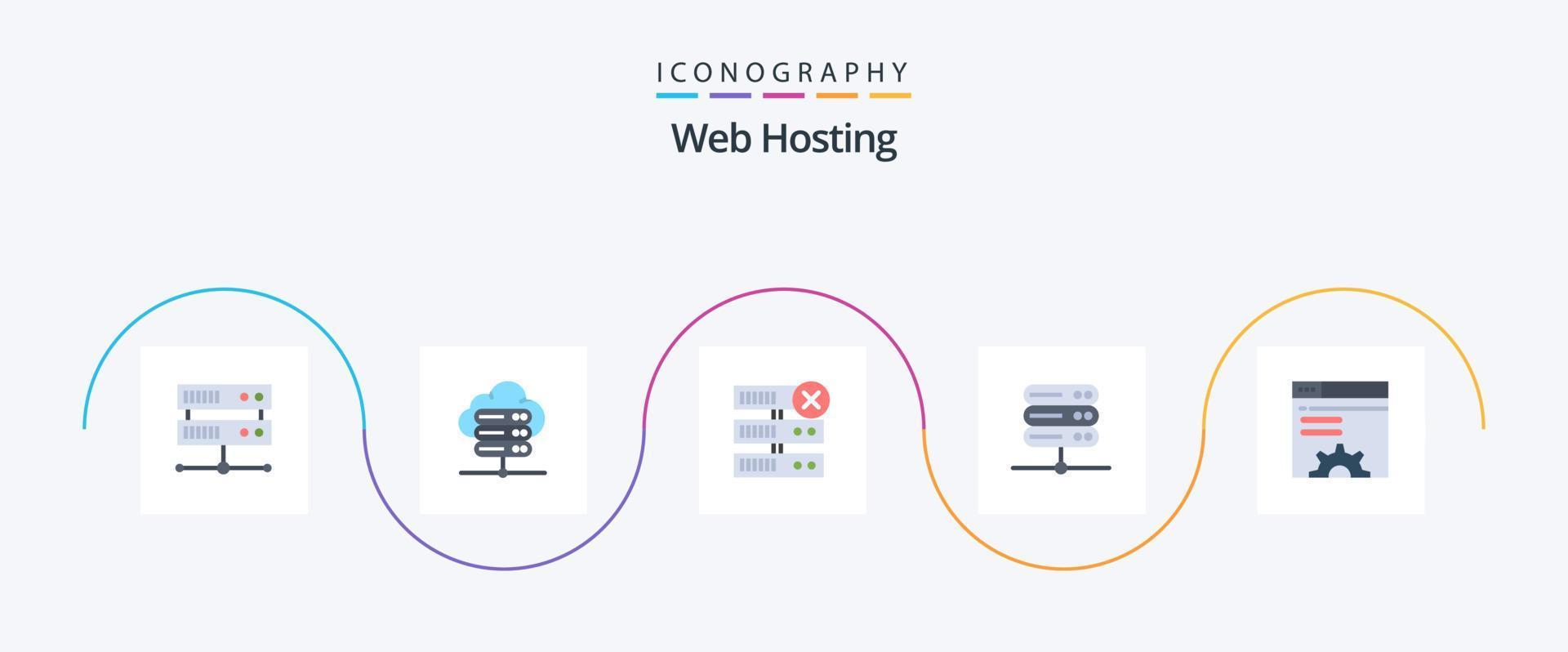 pacote de ícones flat 5 de hospedagem na web, incluindo . webbrowser. servidor. contexto. dados vetor