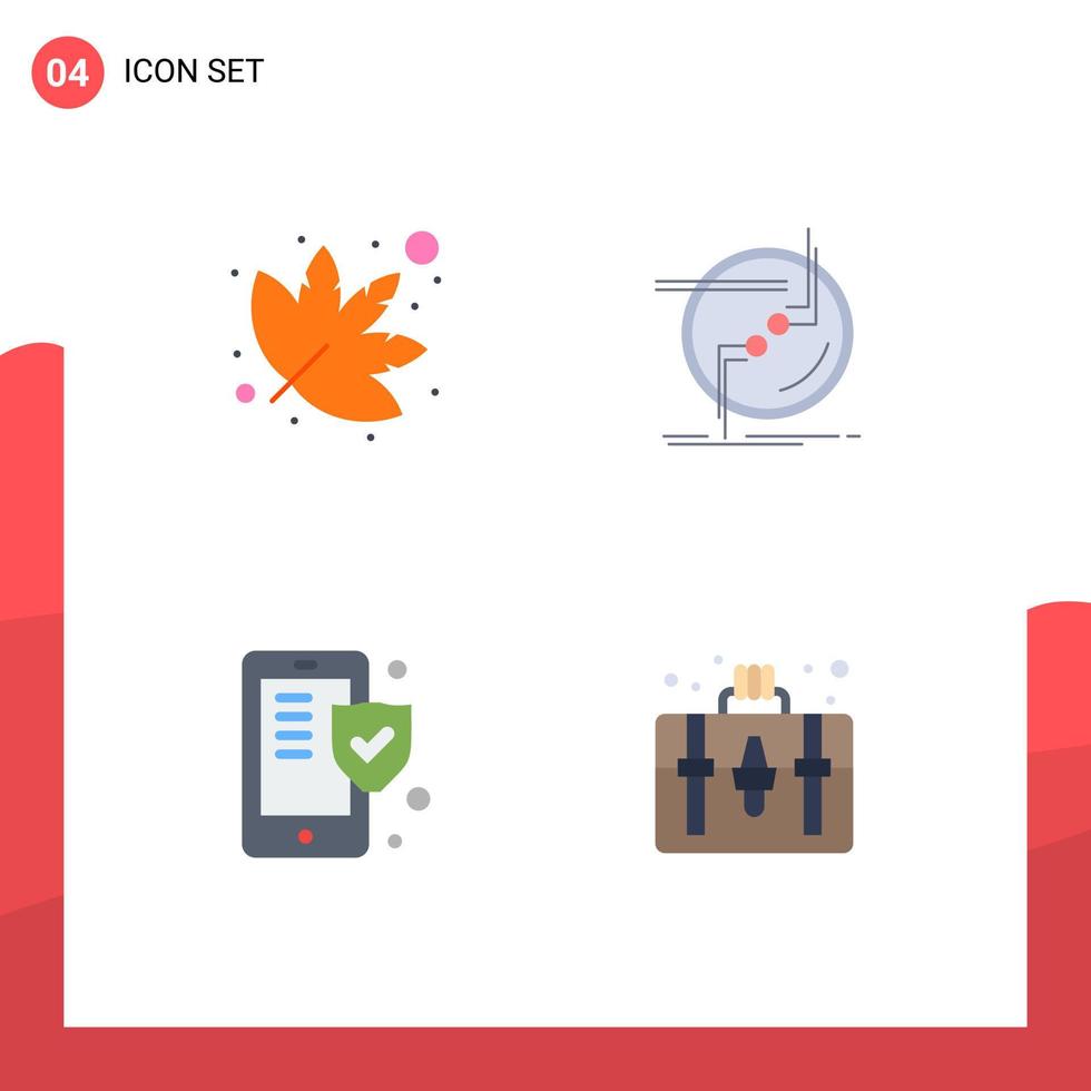 4 conceito de ícone plano para sites móveis e aplicativos folha seguro escudo de elos de cadeia elementos de design de vetores editáveis