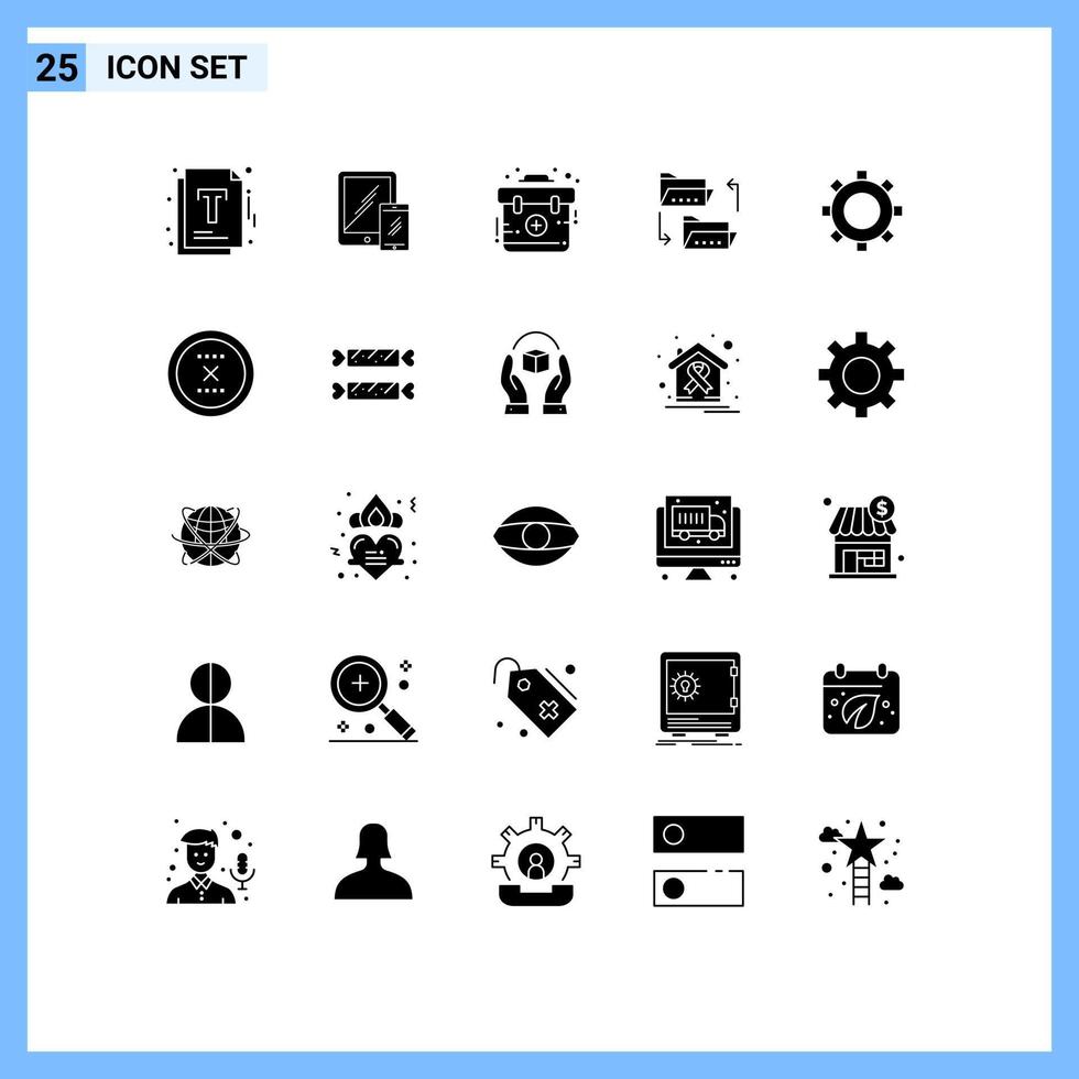 25 interface do usuário pacote de glifos sólidos de sinais e símbolos modernos de compartilhamento de arquivo de telefone kit de documentos editáveis elementos de design vetorial vetor