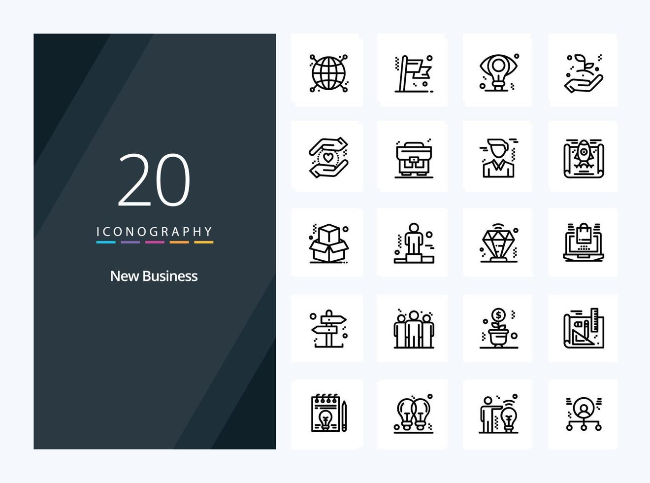 20 novos ícones de contorno de negócios para apresentação vetor