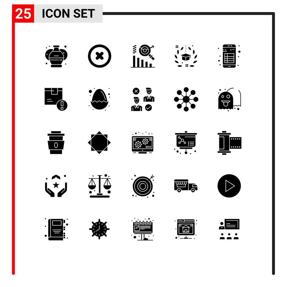 25 glifos sólidos vetoriais temáticos e símbolos editáveis de elementos de design de vetores editáveis de gráfico de aplicativo de interface