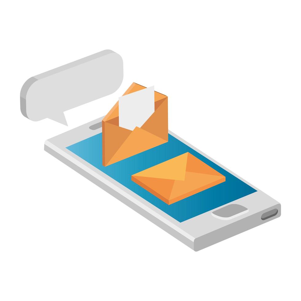 envelopes correio com ícone isolado de smartphone vetor