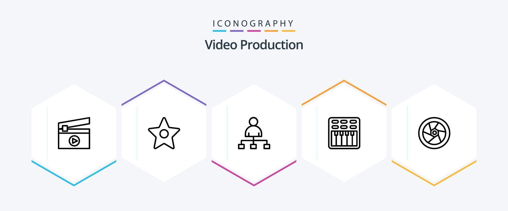 pacote de ícones de 25 linhas de produção de vídeo, incluindo som. filme . cinema . compartilhar vetor