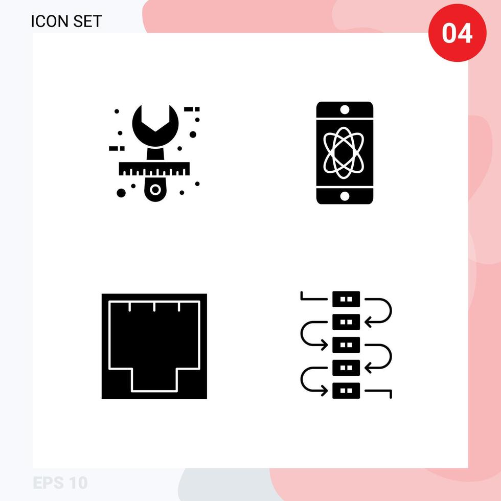pacote de glifos sólidos de 4 símbolos universais de elementos de design de vetores editáveis de ciência de conexão de arquiteto