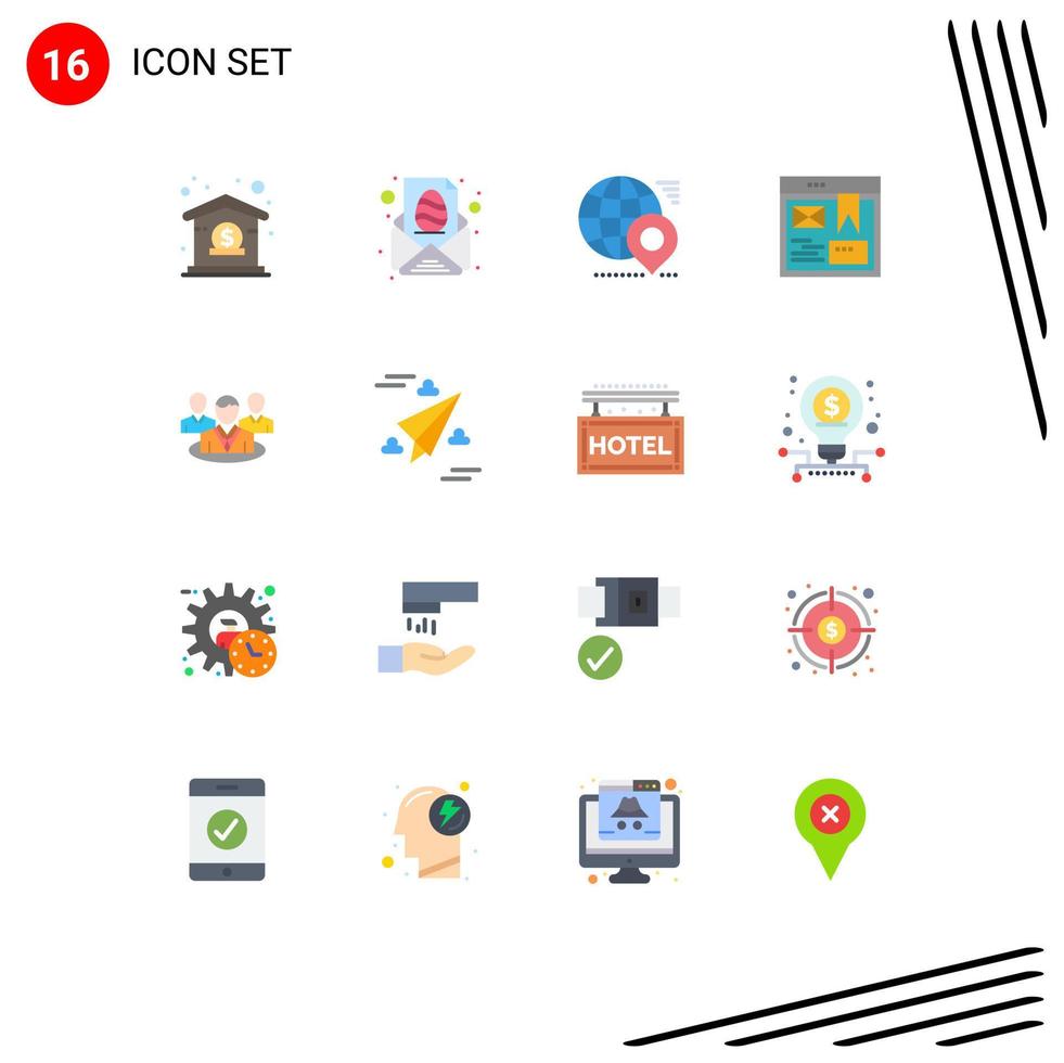 grupo de 16 sinais e símbolos de cores planas para o pacote editável de pinos de layout de papel da web do site de elementos de design de vetores criativos
