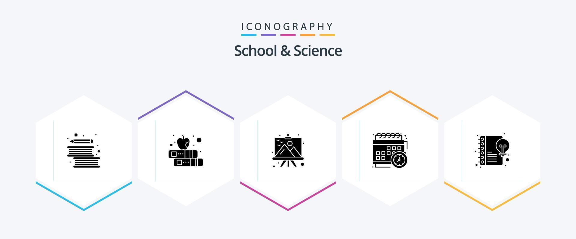 pacote de ícones de 25 glifos de escola e ciência, incluindo criativo. estudar. quadro. escola. calendário vetor