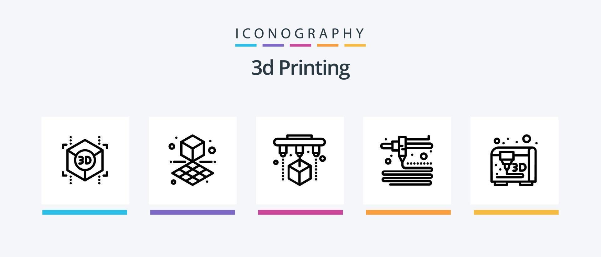 Pacote de ícones da linha 5 de impressão 3D, incluindo impressora. camada. modelagem. impressão. d. design de ícones criativos vetor