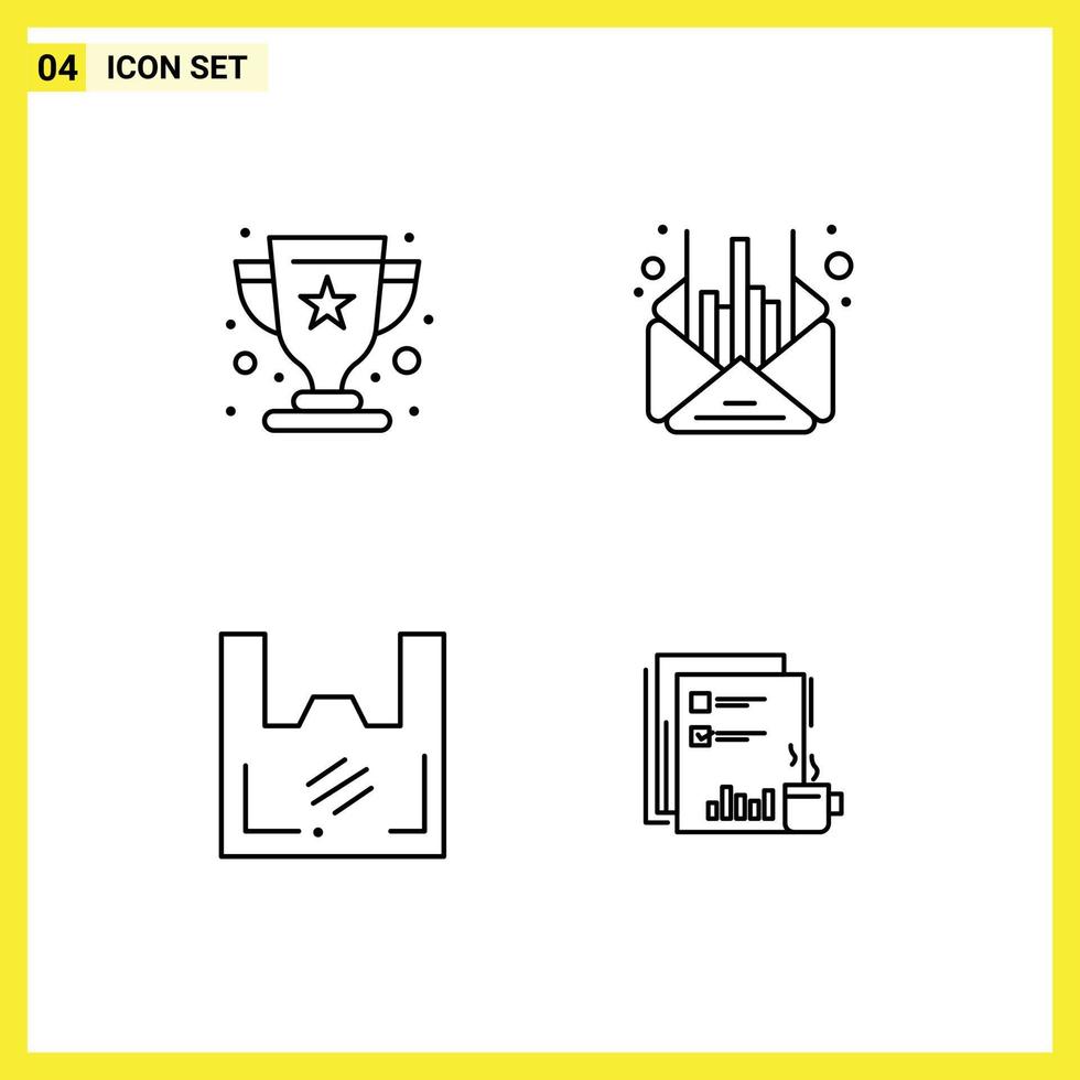 grupo de 4 cores planas de linhas preenchidas modernas definidas para elementos de design de vetores editáveis do campeão de ecologia do copo
