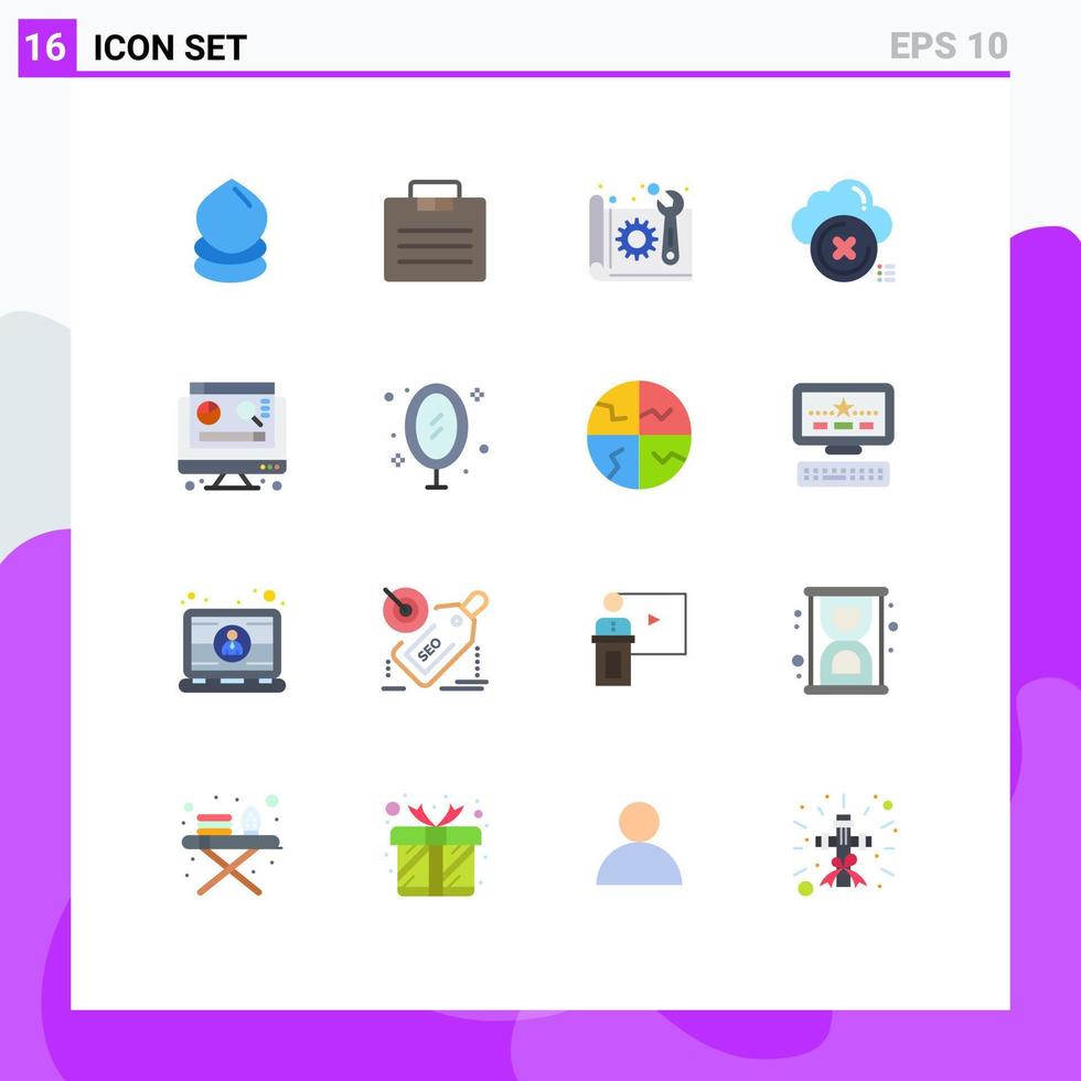 grupo de 16 sinais e símbolos de cores planas para arquitetura de fechamento cruzado excluir plano pacote editável de elementos de design de vetores criativos