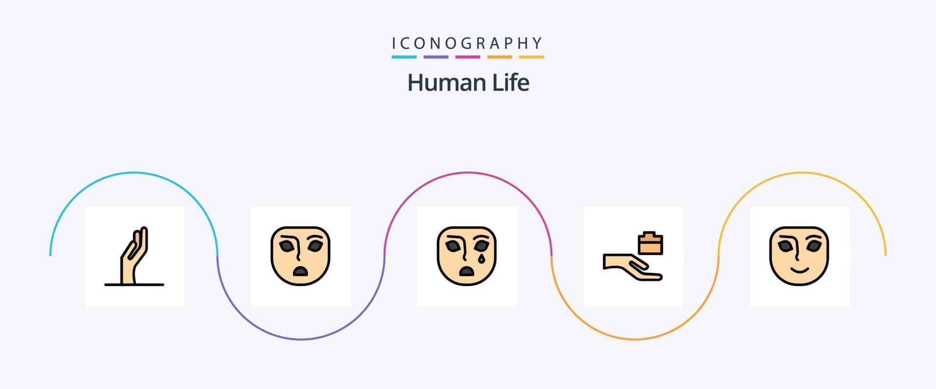 linha humana preenchida com 5 ícones planos, incluindo . feliz. mascarar. face. compartilhar vetor
