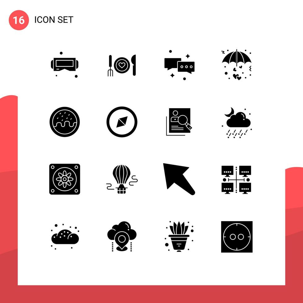 conjunto de glifos sólidos de interface móvel de 16 pictogramas de namorados protegem casal amor e-mail editável elementos de design vetorial vetor