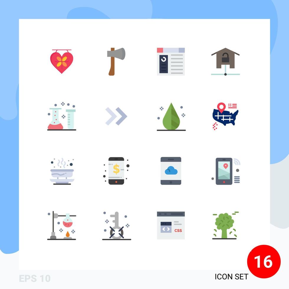 conjunto moderno de pictograma de 16 cores planas de página de dispositivos de construção de casa inteligente pacote editável de elementos de design de vetores criativos