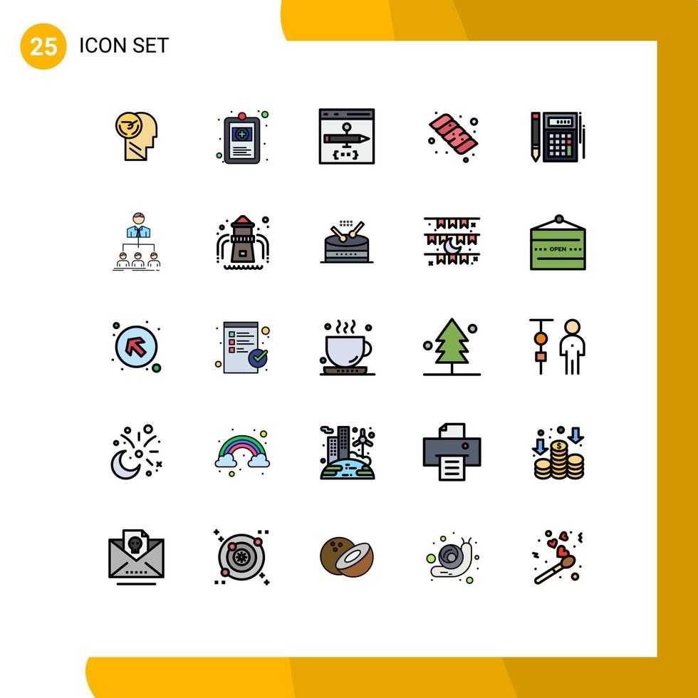conjunto de 25 sinais de símbolos de ícones de interface do usuário modernos para acampamento de doença de doces de orçamento desenvolver elementos de design de vetores editáveis