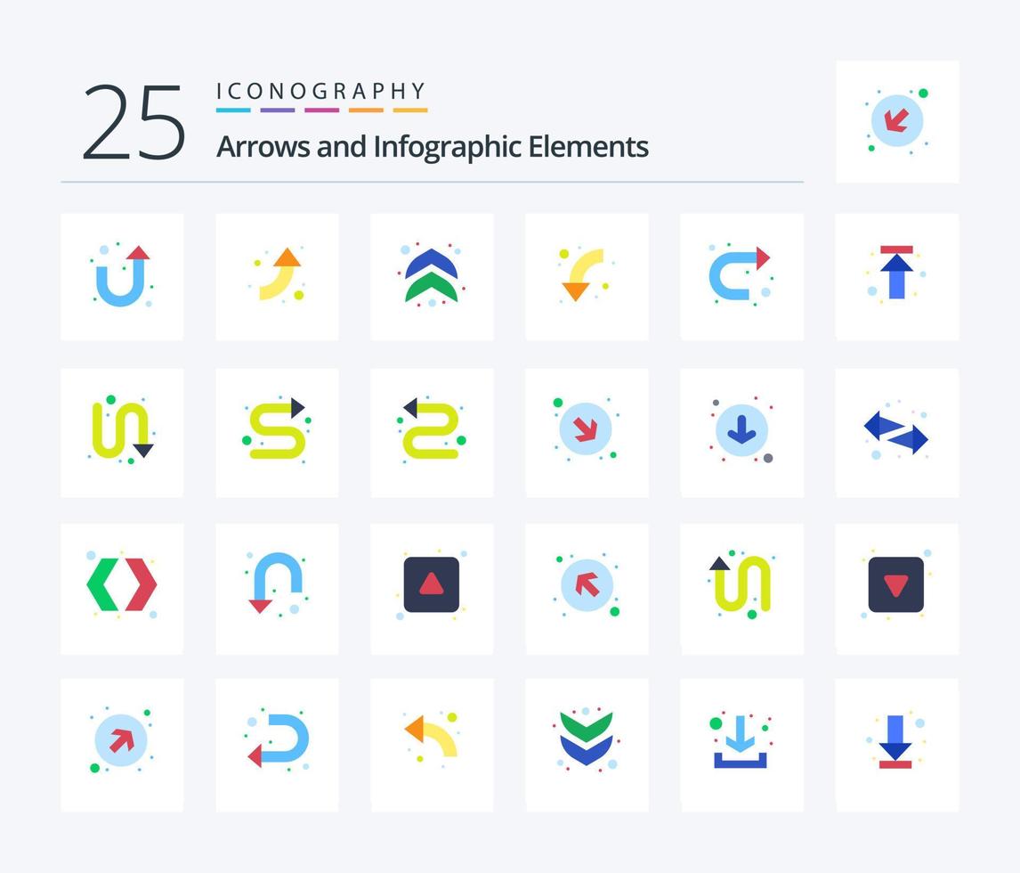 seta 25 pacote de ícones de cores planas, incluindo para cima. seta. curvado. certo. sinal vetor