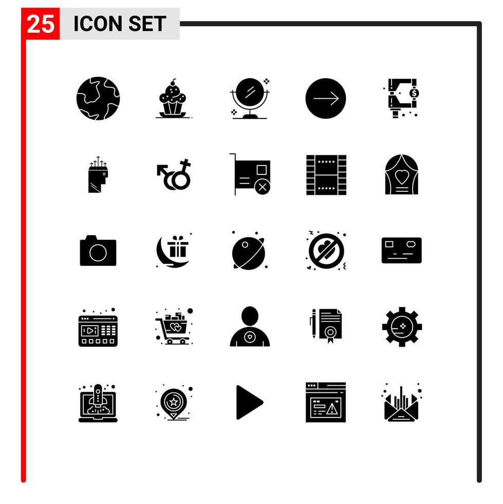 pacote de 25 sinais e símbolos de glifos sólidos modernos para mídia impressa na web, como elementos de design de vetores limpos e editáveis de transferência direta de mercado