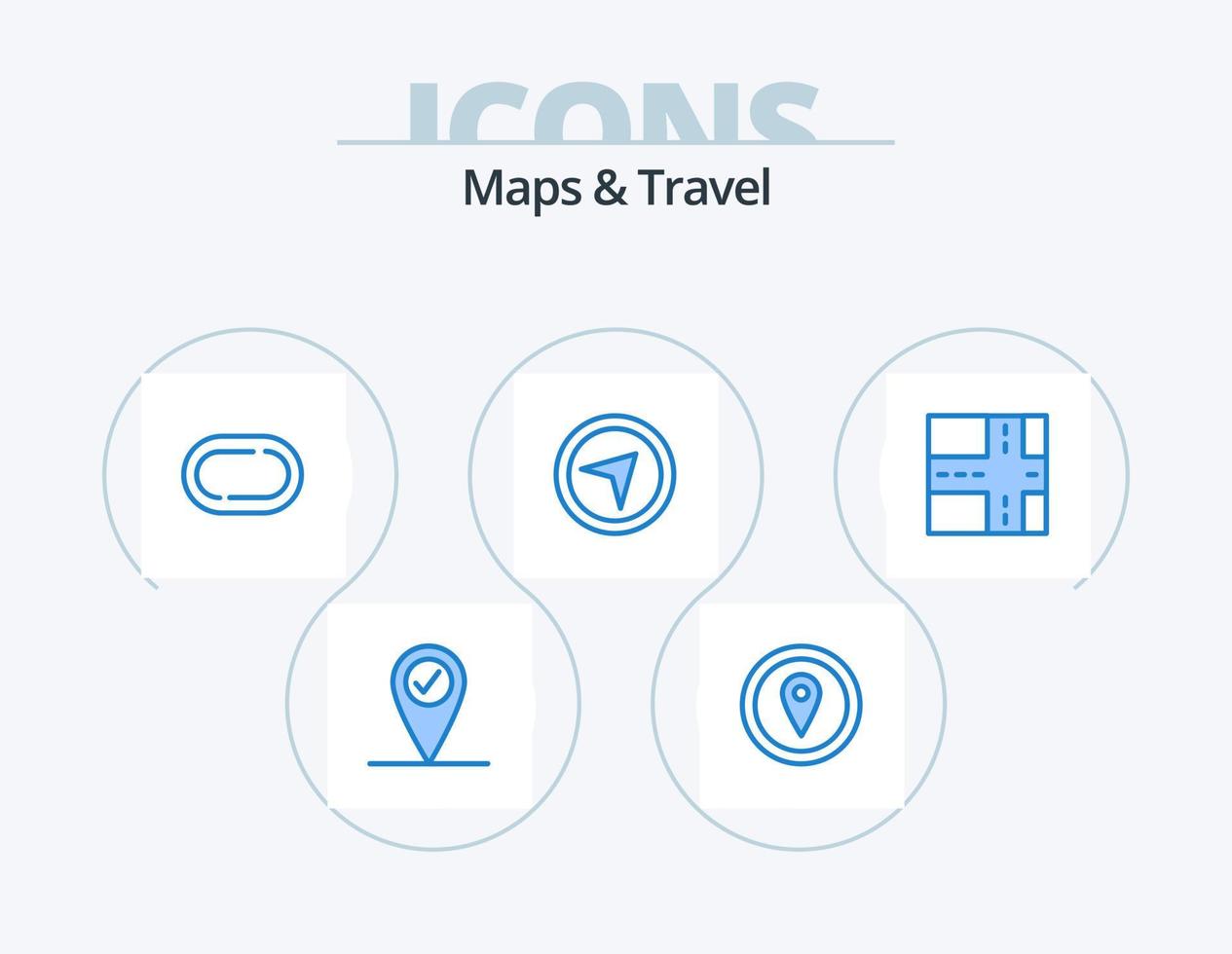 mapas e design de ícones do pacote de ícones azuis de viagem 5. . acompanhar. estrada vetor