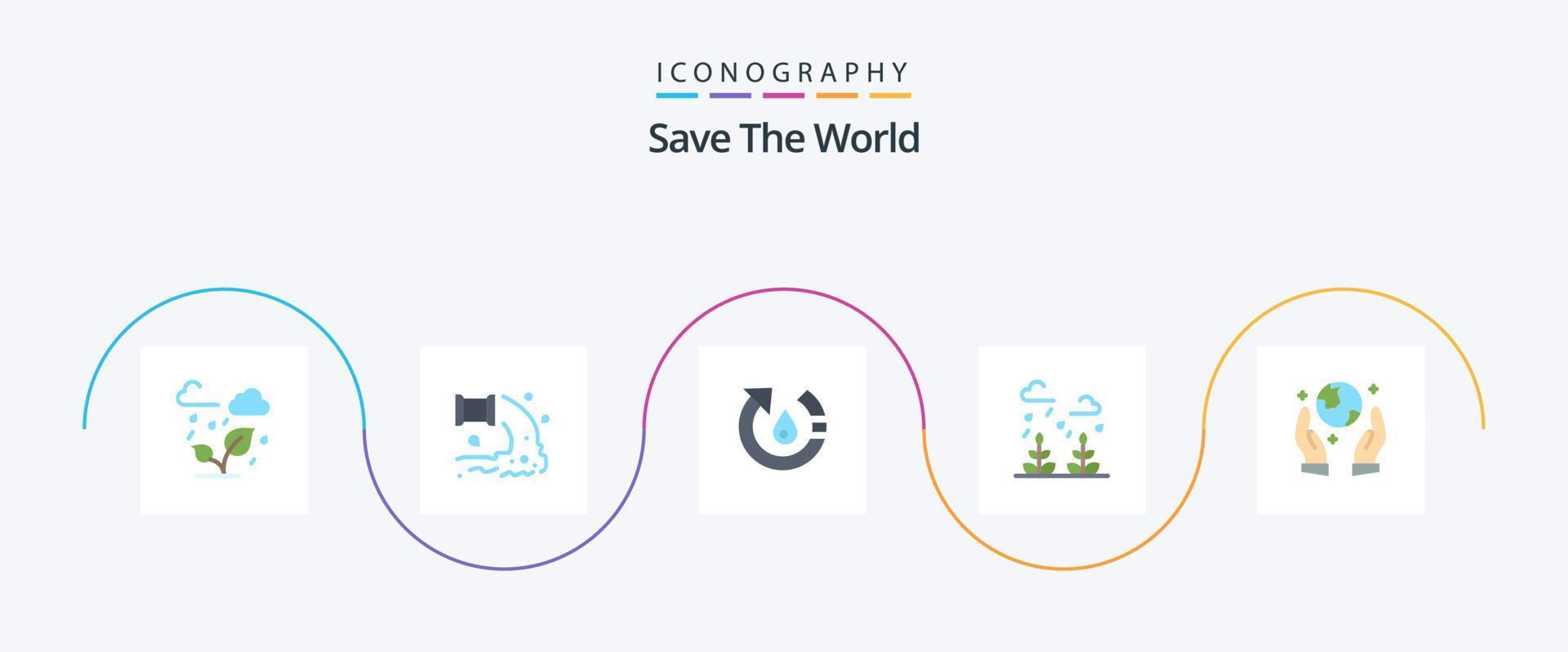 salve o pacote de ícones do mundo plano 5, incluindo a vida. crescimento. água. ambiente. natureza vetor