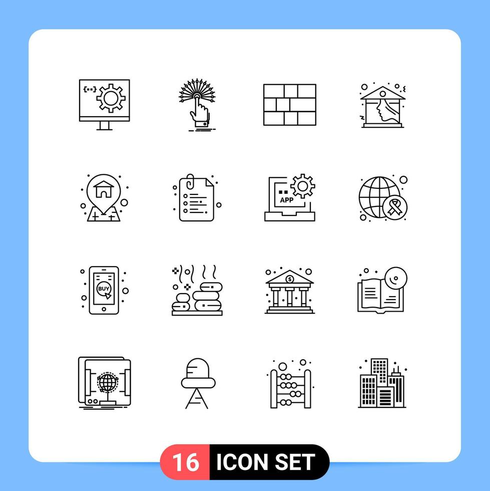 16 ícones criativos sinais e símbolos modernos de endereço imobiliário digital segurança de casa digital elementos de design de vetores editáveis