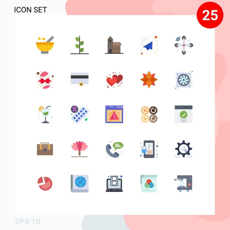 conjunto de pictogramas de 25 cores planas simples de enviar e-mail natureza mosteiro igreja elementos de design de vetores editáveis