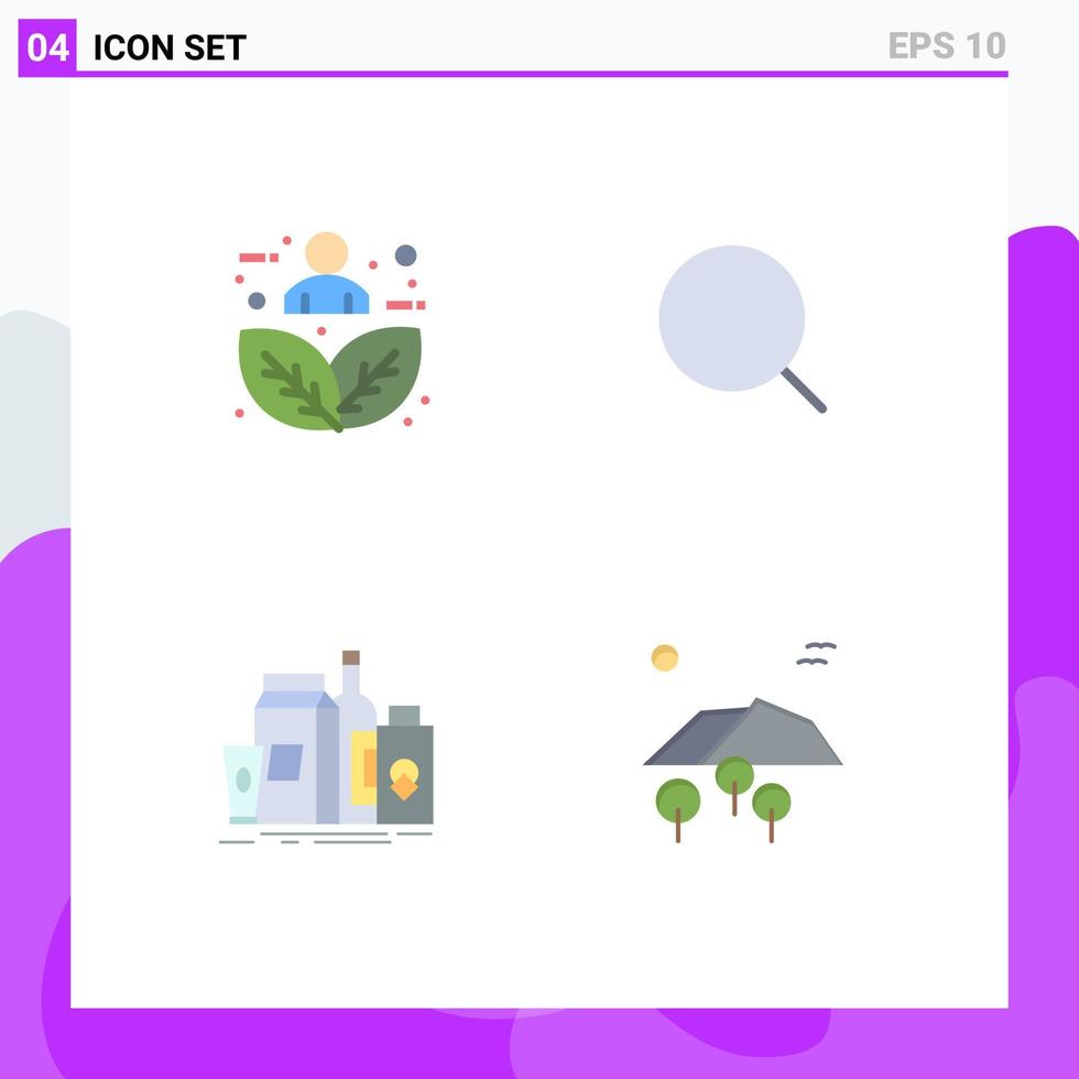 grupo de 4 ícones planos modernos definidos para embalagem de folha de planta natureza amplia elementos de design de vetores editáveis de marketing