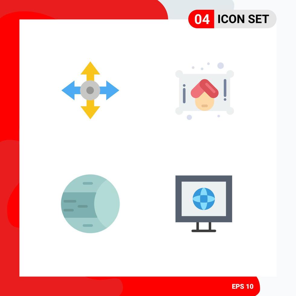 conjunto de ícones planos de interface móvel de 4 pictogramas de seta navegação espacial sauna internet elementos de design de vetores editáveis