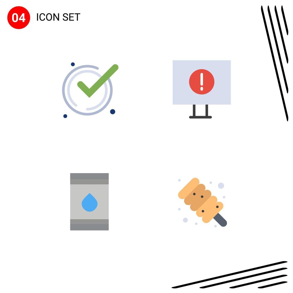 pacote de 4 sinais e símbolos de ícones planos modernos para mídia de impressão na web, como aceitar combustível, reconhecer aviso de elementos de design de vetores eco editáveis