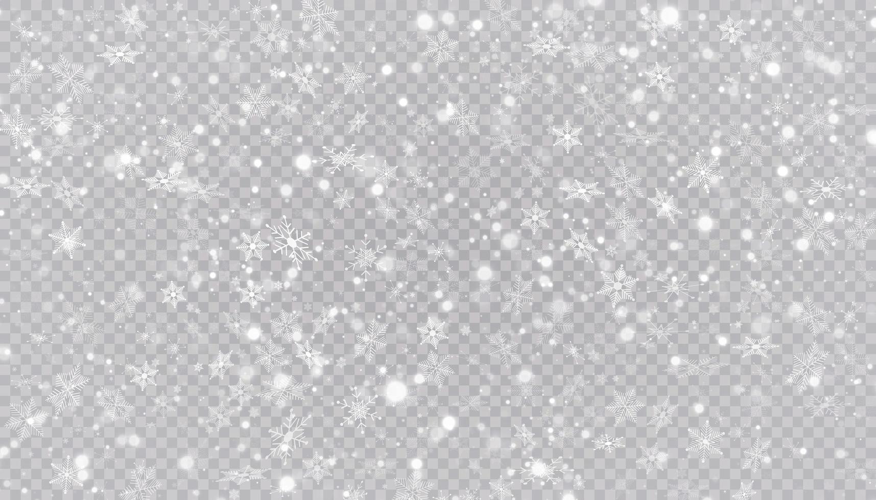 flocos de neve branca em um fundo transparente. vetor