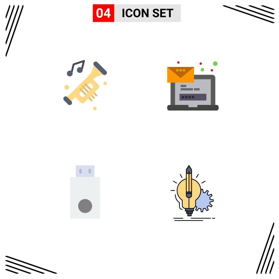 conjunto moderno de 4 ícones e símbolos planos, como acessórios, login, ruído, e-mail, dongle, elementos de design vetorial editáveis vetor