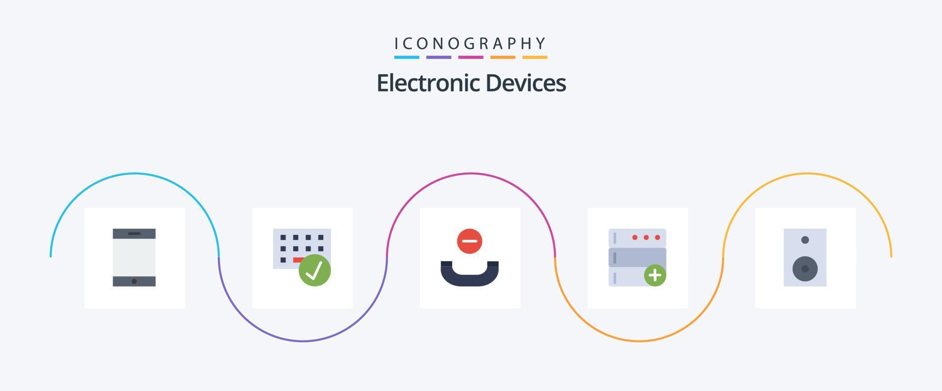 dispositivos flat 5 icon pack incluindo alto-falante. eletrônicos. chamar. dispositivos. base de dados vetor