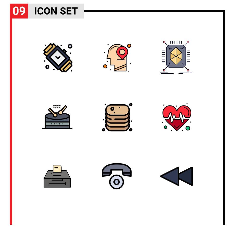 9 interface de usuário pacote de cores planas de linha cheia de sinais e símbolos modernos de estrutura de instrumento de mente de carne bovina elementos de design de vetores editáveis