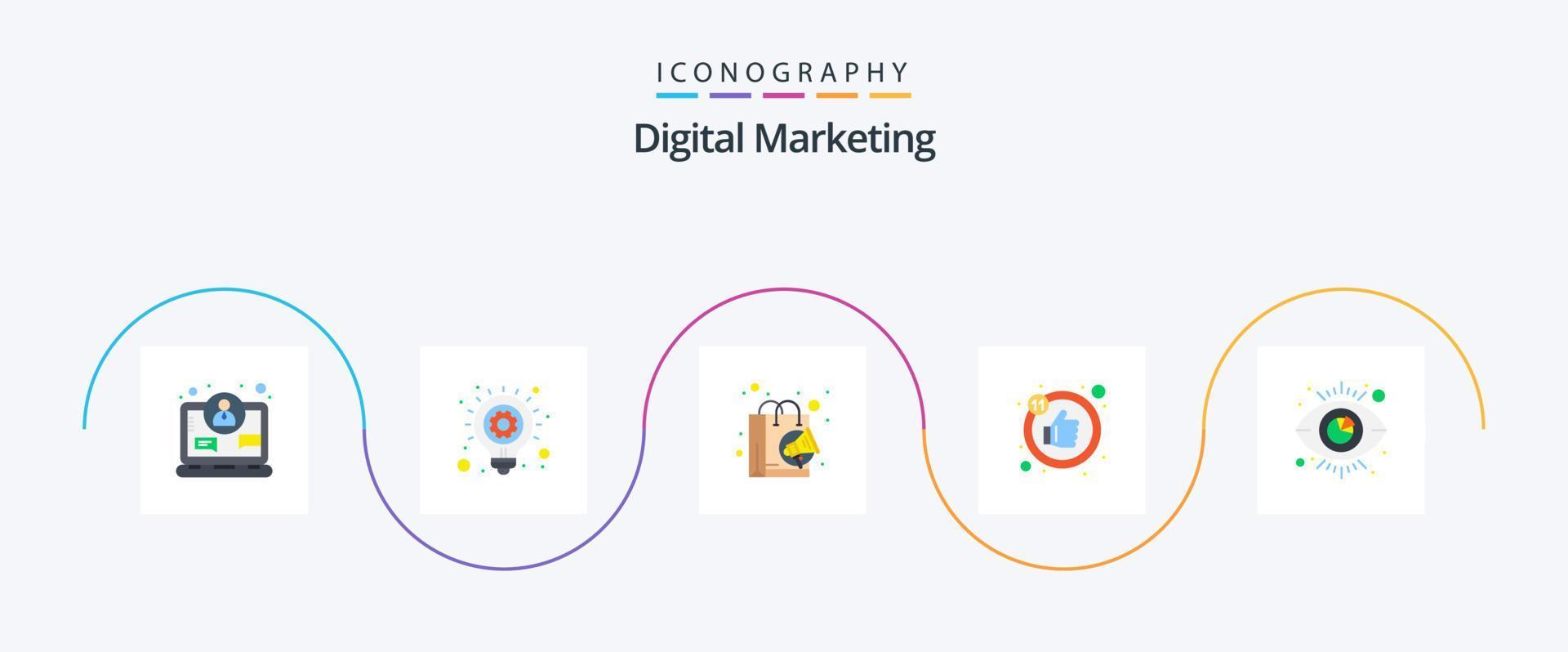 pacote de ícones de 5 planos de marketing digital, incluindo visibilidade. olho. bolsa. dedão. como vetor