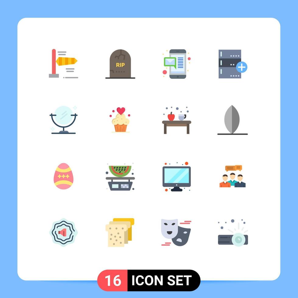 conjunto de pictogramas de 16 cores planas simples de pacote editável de backup de dados de e-mail de banco de dados de limpeza de elementos de design de vetores criativos