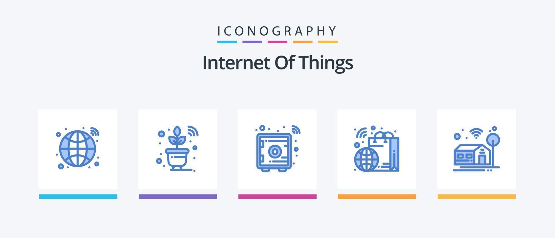 pacote de ícones da internet das coisas azul 5, incluindo smart. inteligente. inteligente. compras. bolsa. design de ícones criativos vetor