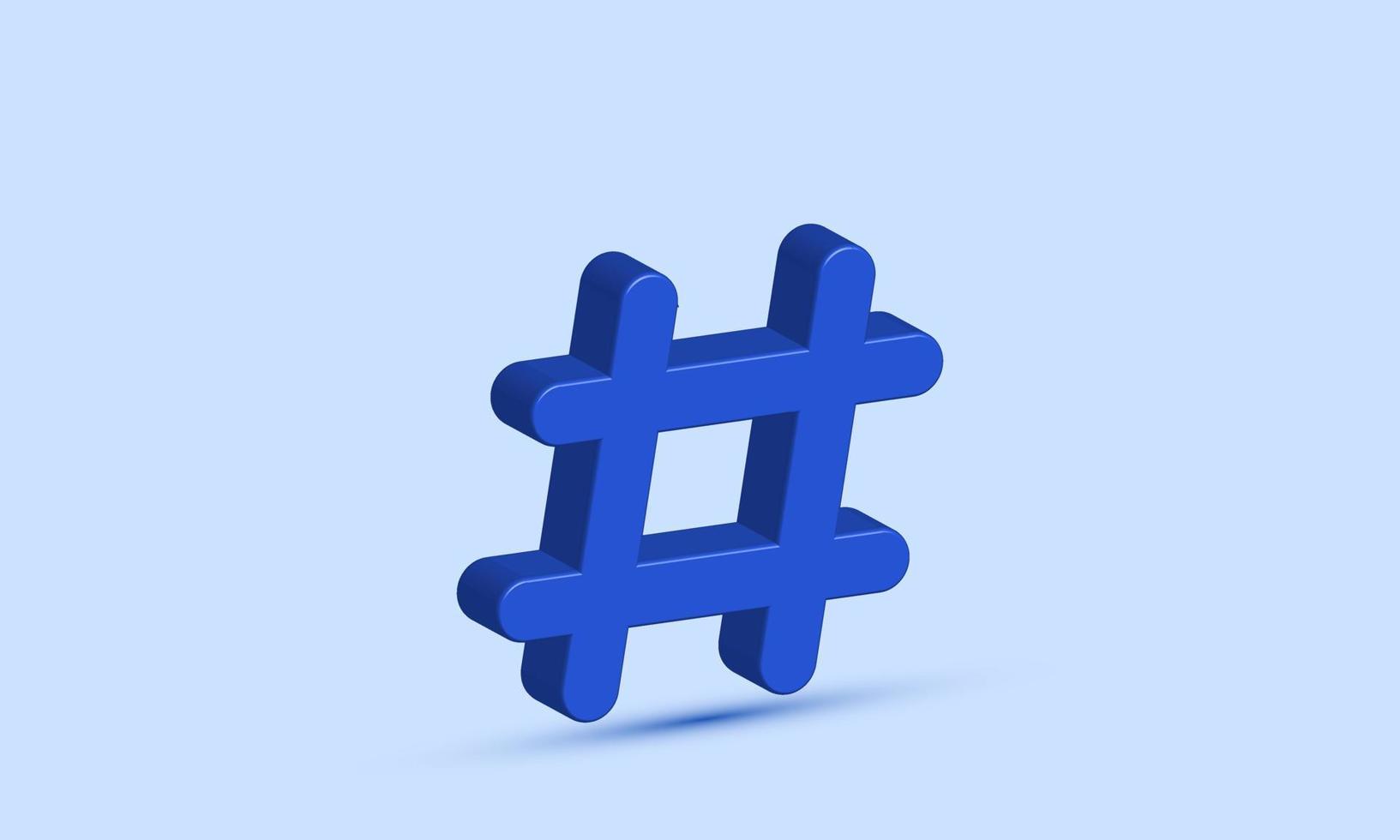 ilustração ícone de símbolo de hashtag azul realista 3d criativo isolado no fundo vetor