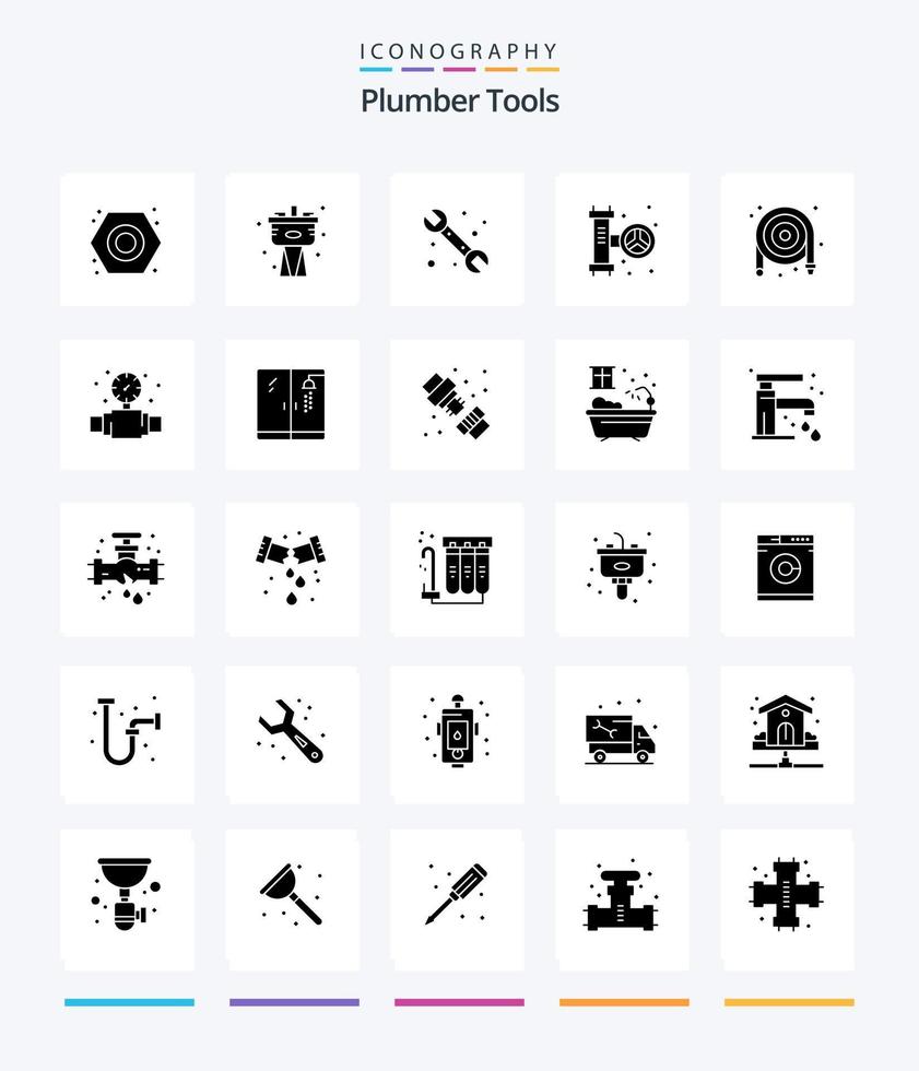 encanador criativo pacote de ícones preto sólido de 25 glifos, como encanamento. encanamento. mangueira. encanador. medidor vetor