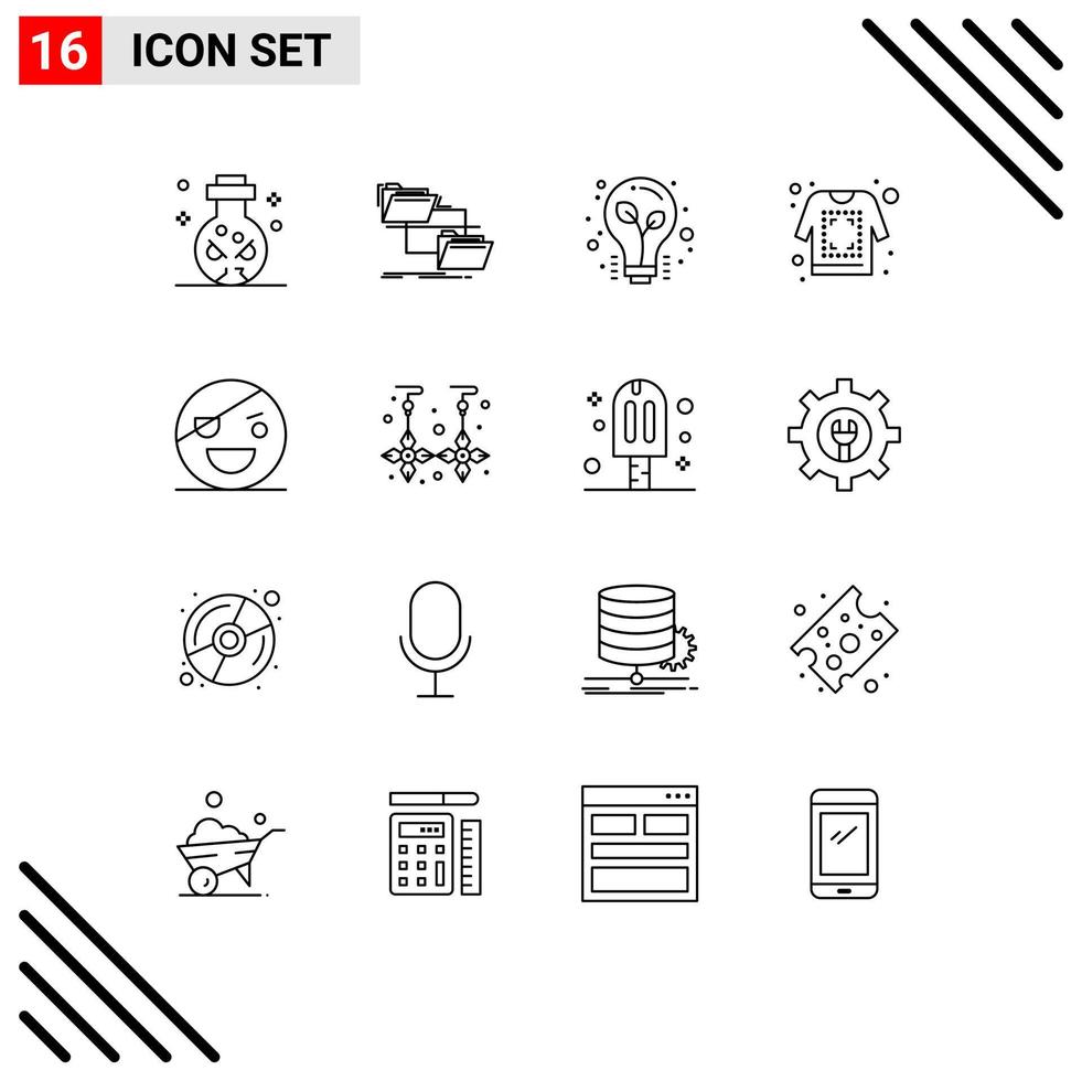 conjunto moderno de 16 contornos e símbolos, como dicas de impressão de cópia de camisa de halloween, elementos de design de vetores editáveis