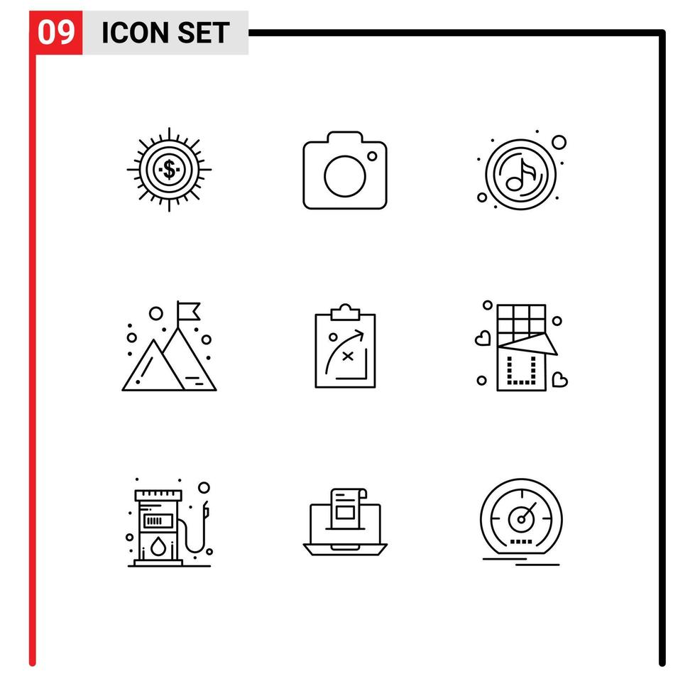 pacote de esboço de 9 símbolos universais de imagem de negócios de gerenciamento, reprodução de som, elementos de design de vetores editáveis