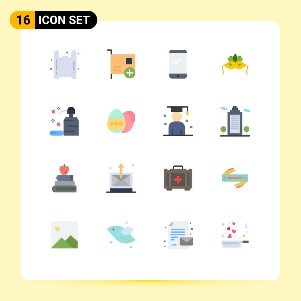 grupo de símbolos de ícone universal de 16 cores planas modernas de máscara de hardware de fantasia de carnaval android pacote editável de elementos de design de vetores criativos