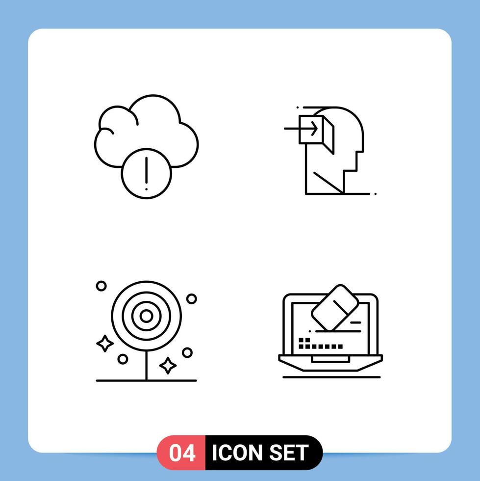 Pacote de 4 linhas de interface do usuário de sinais e símbolos modernos de elementos de design de vetores editáveis de comida de mente de alerta
