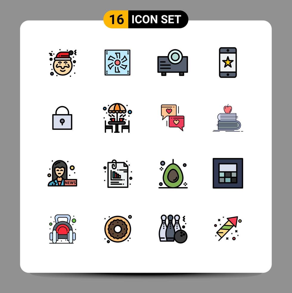 conjunto de pictogramas de 16 linhas simples preenchidas com cores planas de elementos de design vetoriais criativos editáveis do prêmio de smartphone do dispositivo twitter bloqueado vetor
