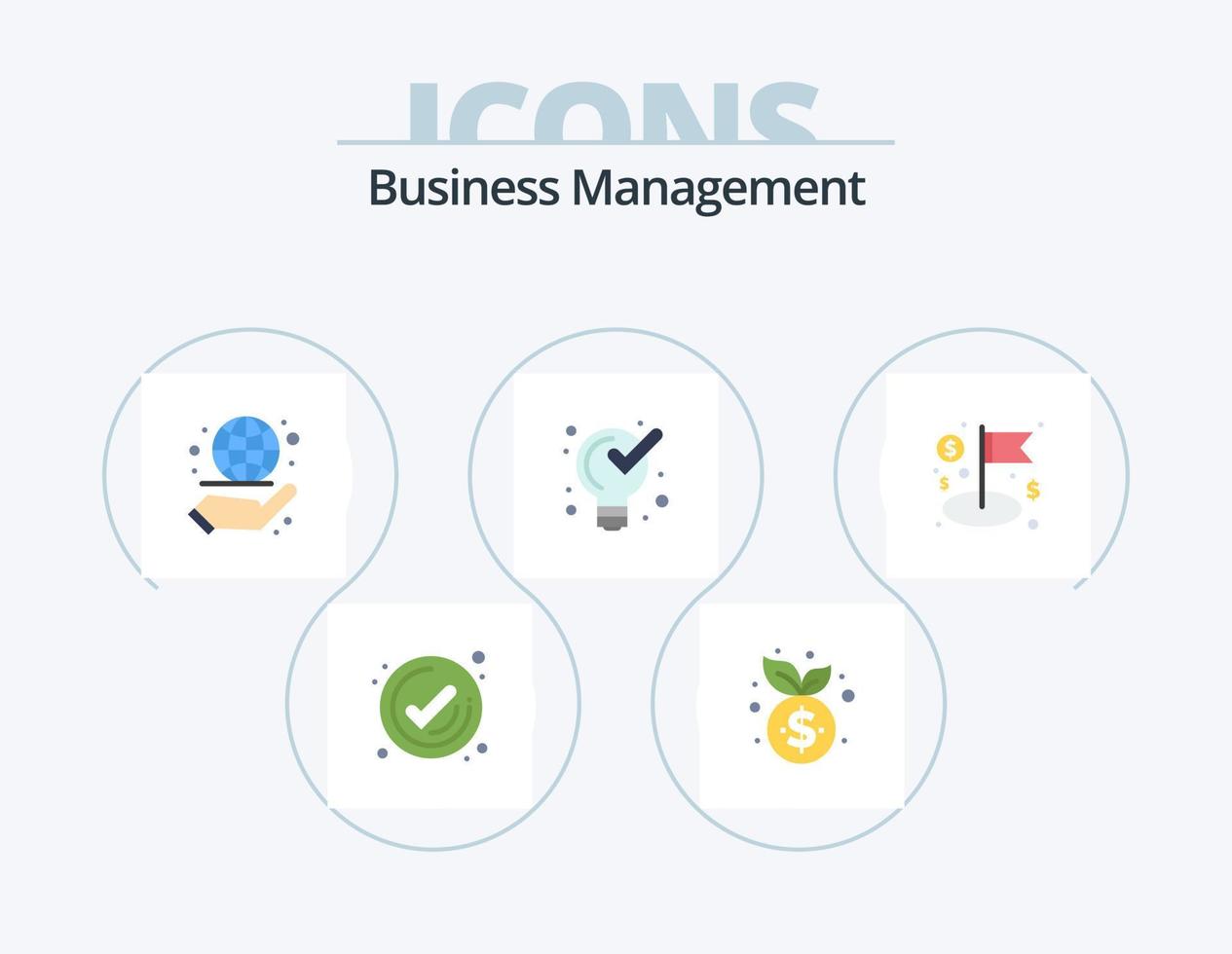 design de ícone plano de pacote de 5 ícones de gerenciamento de negócios. bandeira. solução. negócios. produtos. definindo vetor