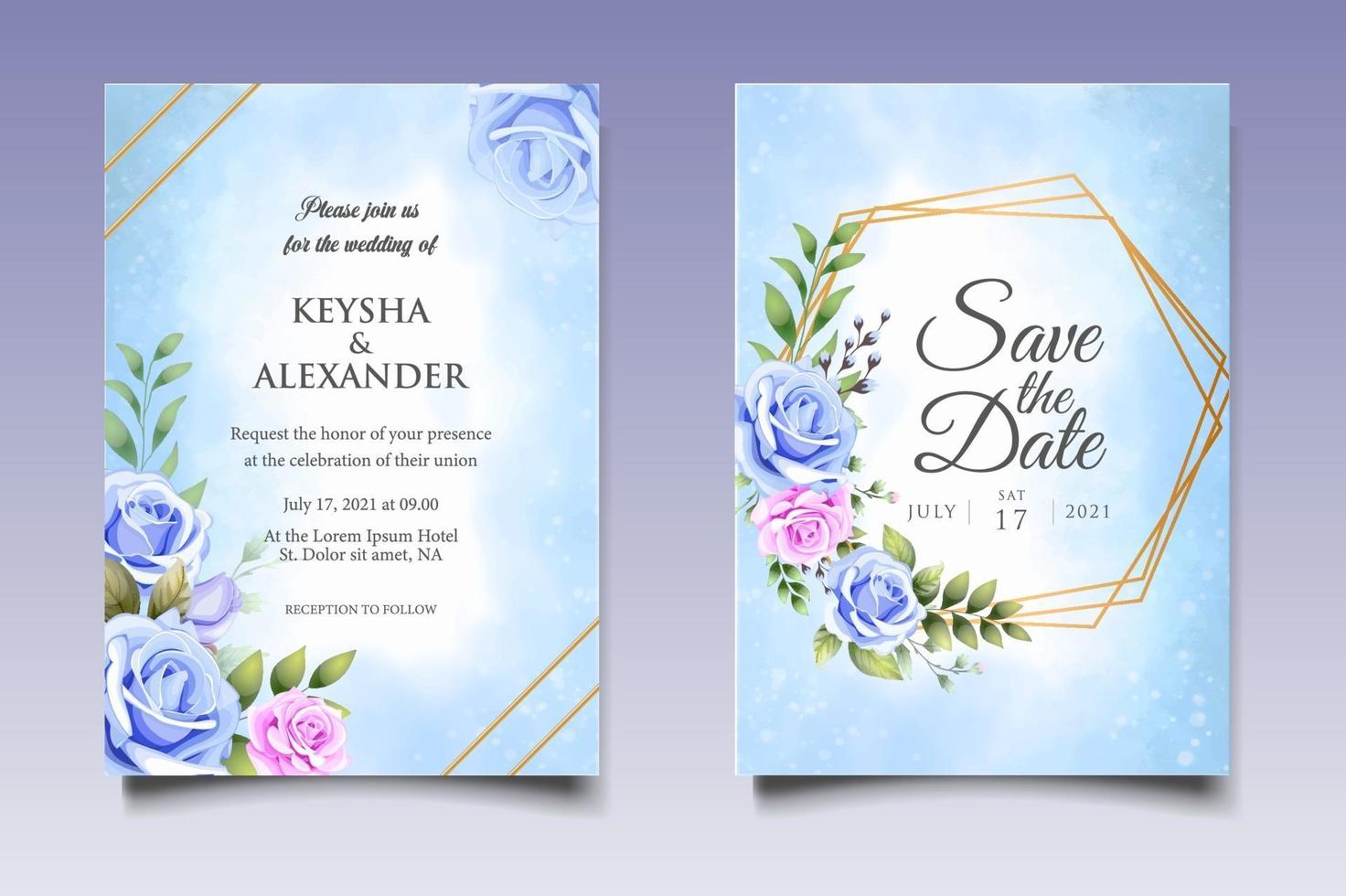 desenho à mão cartão de convite de casamento floral vetor