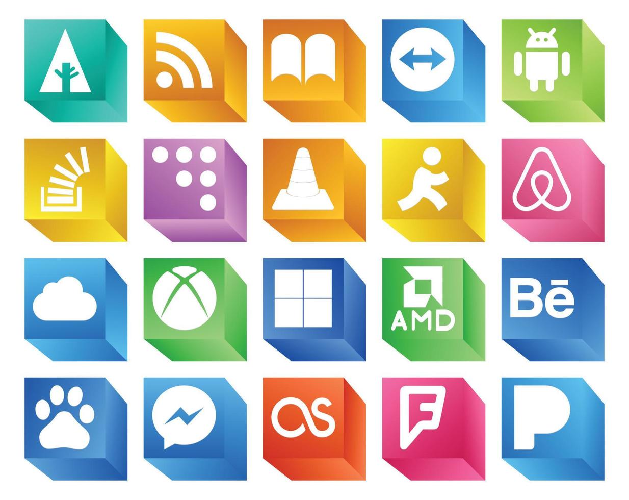 Pacote de 20 ícones de mídia social, incluindo o delicioso icloud overflow air bnb player vetor